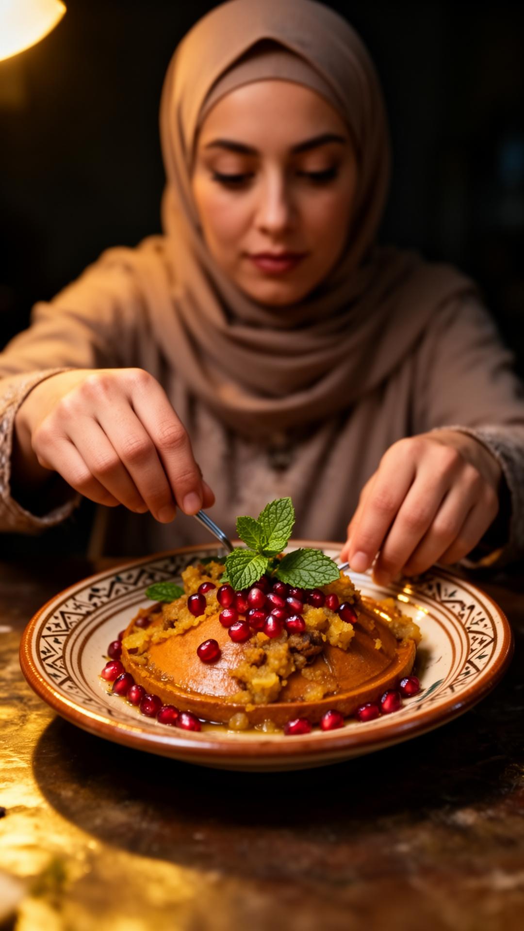 A chef plating tagine